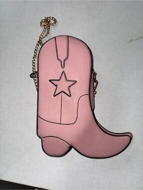 Pink Cowboy Boot Crossbody Bag with Star Detail